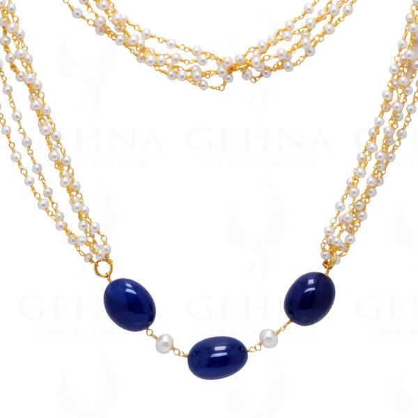 Pearl & Sapphire Gemstone Chain Knotted In.925 Sterling Silver Cm1140