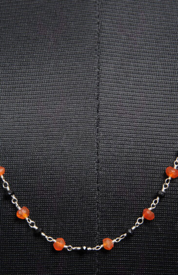 Black Spinel & Carnelian Faceted Gemstone Chain In.925 Sterling Silver CS-1140