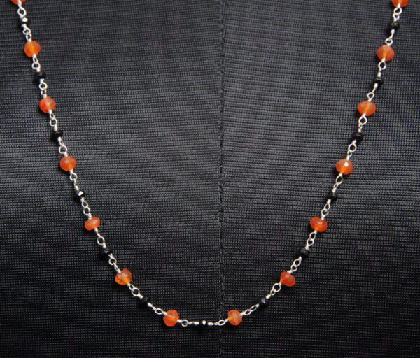 Black Spinel & Carnelian Faceted Gemstone Chain In.925 Sterling Silver CS-1140