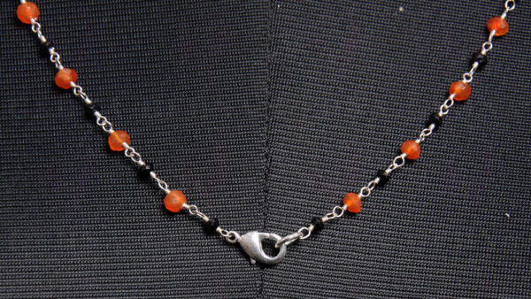 Black Spinel & Carnelian Faceted Gemstone Chain In.925 Sterling Silver CS-1140