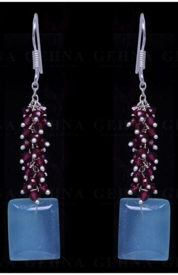 Red Garnet & Blue Chalcedony Gemstone Earrings In .925 Sterling Silver ES-1141