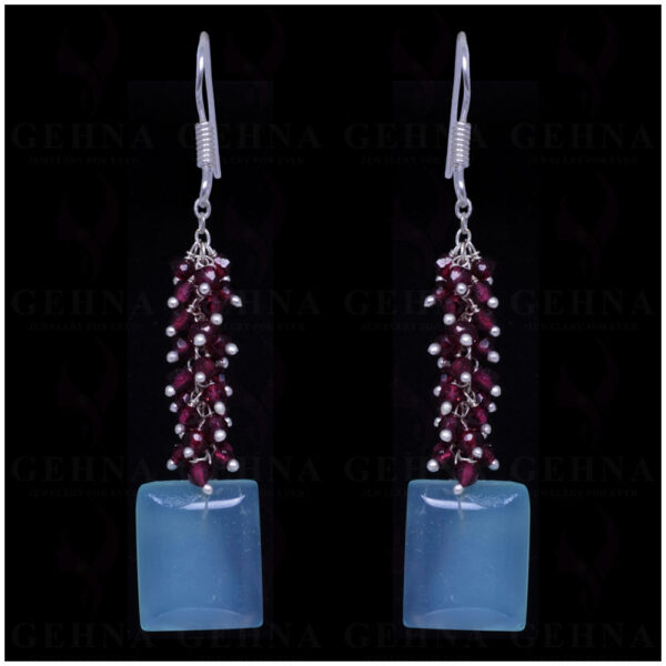 Red Garnet & Blue Chalcedony Gemstone Earrings In .925 Sterling Silver ES-1141