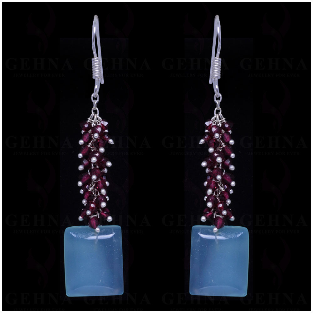 Red Garnet & Blue Chalcedony Gemstone Earrings In .925 Sterling Silver ES-1141