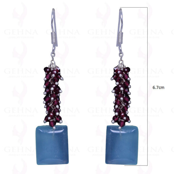 Red Garnet & Blue Chalcedony Gemstone Earrings In .925 Sterling Silver ES-1141