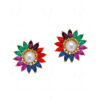 Pearl & Multicolor Studded Flower Shape Earrings FE-1142