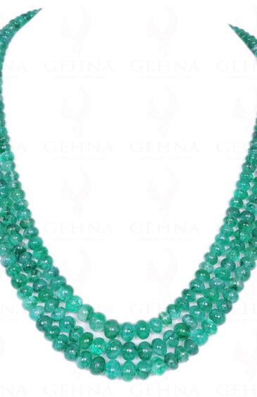 3 Rows Of Emerald Gemstone Round Cabochon Bead Necklace NP-1142