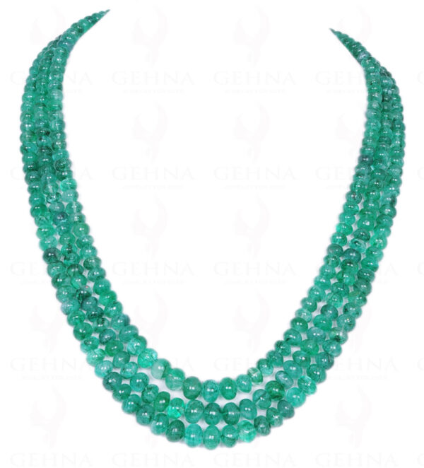 3 Rows Of Emerald Gemstone Round Cabochon Bead Necklace NP-1142