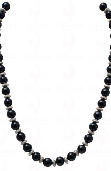 Black Onyx Gemstone Bead Strand With .925 Solid Silver Elements NS-1142