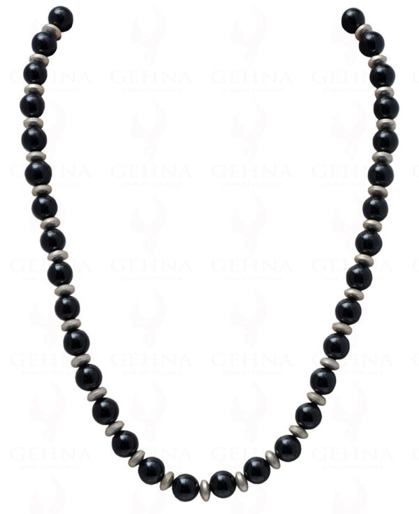 Black Onyx Gemstone Bead Strand With .925 Solid Silver Elements NS-1142