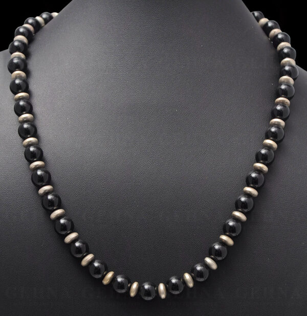 Black Onyx Gemstone Bead Strand With .925 Solid Silver Elements NS-1142