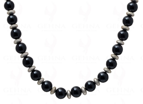 Black Onyx Gemstone Bead Strand With .925 Solid Silver Elements NS-1142