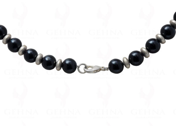 Black Onyx Gemstone Bead Strand With .925 Solid Silver Elements NS-1142