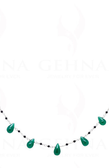 Black & Green Onyx Gemstone Bead Chain  Knotted In.925 Sterling Silver CS-1143