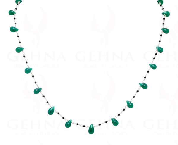 Black & Green Onyx Gemstone Bead Chain  Knotted In.925 Sterling Silver CS-1143