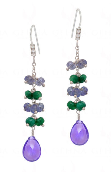 Emerald, Sapphire & Amethyst Gemstone Earrings In .925 Sterling Silver ES-1143