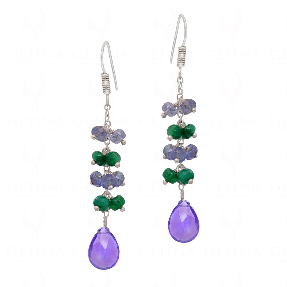 Emerald, Sapphire & Amethyst Gemstone Earrings In .925 Sterling Silver ES-1143