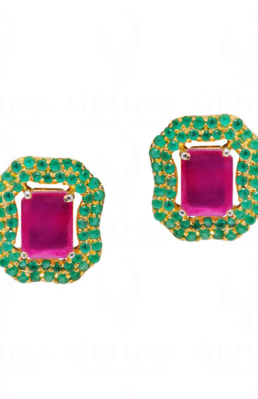 Emerald & Ruby Studded Cushion Shape Festive Earrings FE-1143