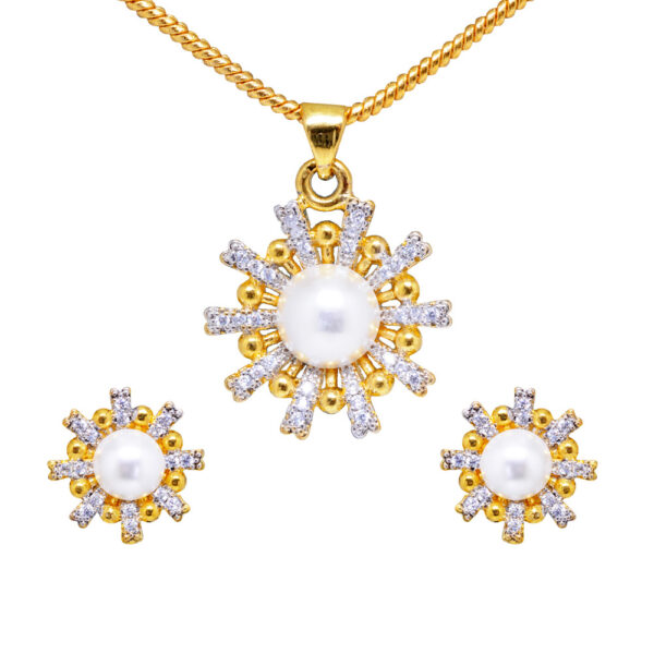 Pearl & Topaz Studded Delicate Pendant & Earring Set FP-1143