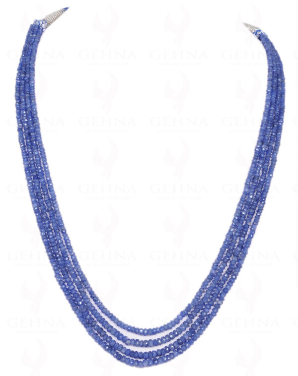 4 Rows Of Blue Sapphire Gemstone Round Faceted Bead Necklace NP-1143