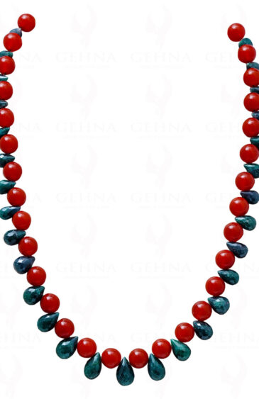 Emerald Drops & Carnelian Gemstone Bead Necklace NS-1143