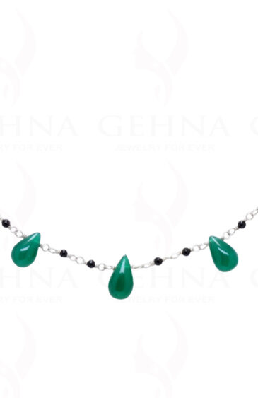 Black & Green Onyx Gemstone Bead Chain  Knotted In.925 Sterling Silver CS-1143