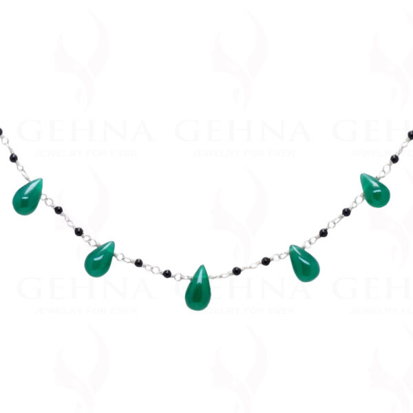 Black & Green Onyx Gemstone Bead Chain  Knotted In.925 Sterling Silver CS-1143