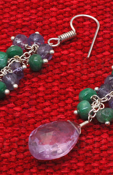 Emerald, Sapphire & Amethyst Gemstone Earrings In .925 Sterling Silver ES-1143