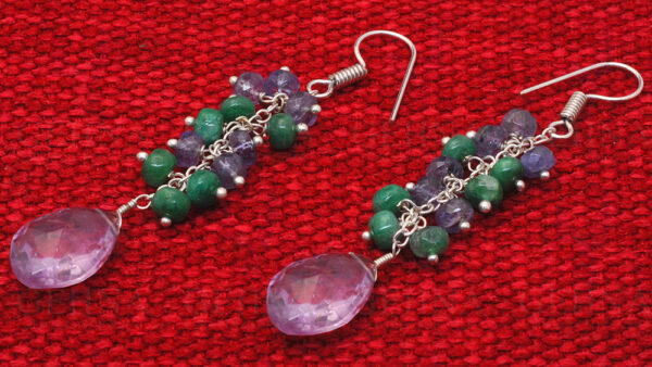 Emerald, Sapphire & Amethyst Gemstone Earrings In .925 Sterling Silver ES-1143