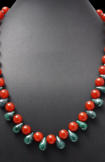 Emerald Drops & Carnelian Gemstone Bead Necklace NS-1143