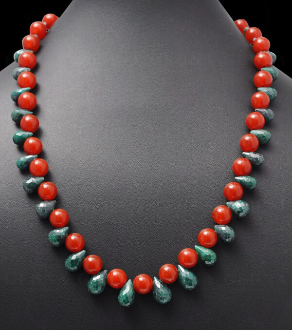 Emerald Drops & Carnelian Gemstone Bead Necklace NS-1143