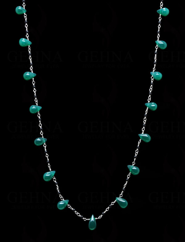 Black & Green Onyx Gemstone Bead Chain  Knotted In.925 Sterling Silver CS-1143