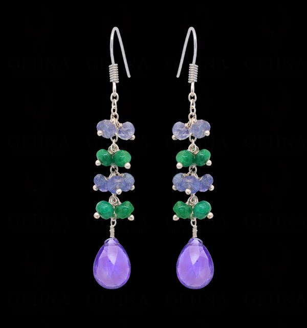 Emerald, Sapphire & Amethyst Gemstone Earrings In .925 Sterling Silver ES-1143