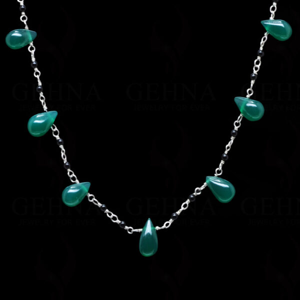 Black & Green Onyx Gemstone Bead Chain  Knotted In.925 Sterling Silver CS-1143