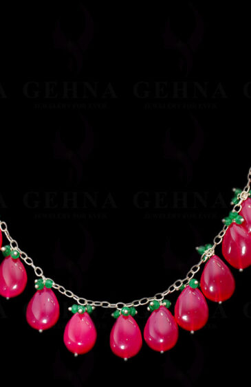 Emerald Bead & Pink Chalcedony Bead Chain Knotted In.925 Sterling Silver CS-1144