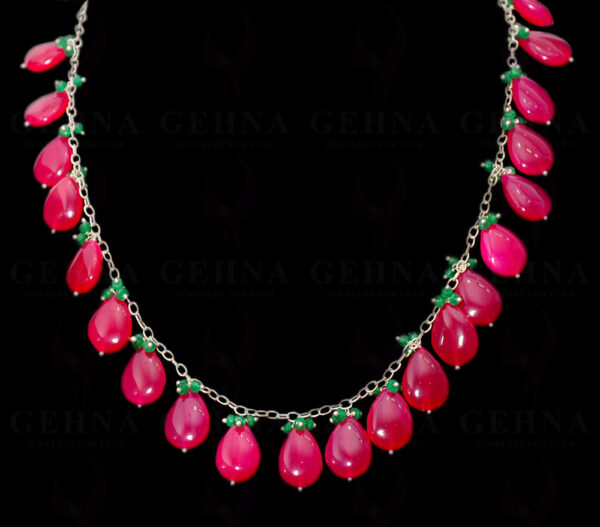 Emerald Bead & Pink Chalcedony Bead Chain Knotted In.925 Sterling Silver CS-1144