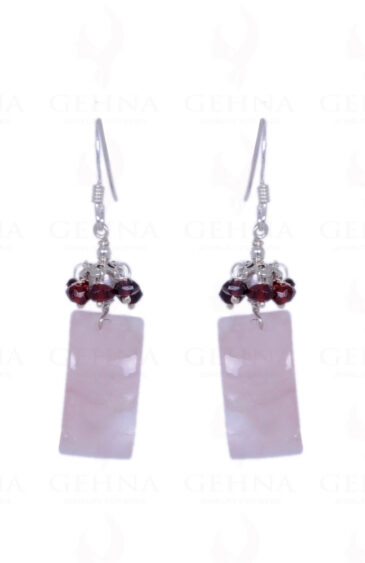 Rose Quartz & Red Garnet Gemstone Earrings Made In .925 Sterling Silver ES-1144