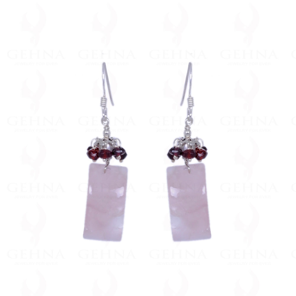 Rose Quartz & Red Garnet Gemstone Earrings Made In .925 Sterling Silver ES-1144