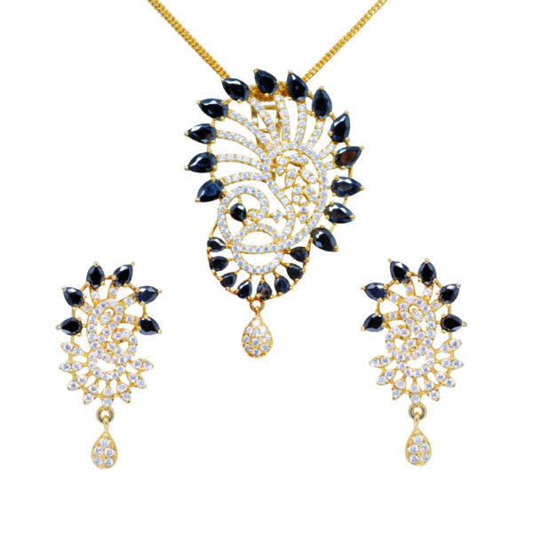 Natural Black Spinel & Topaz Studded Elegant Pendant & Earring Set FP-1144