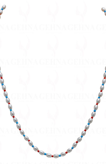 Pearl, Jasper & Blue Turquoise Gemstone Necklace NM-1144