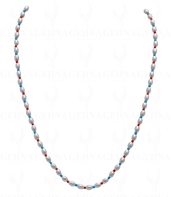 Pearl, Jasper & Blue Turquoise Gemstone Necklace NM-1144