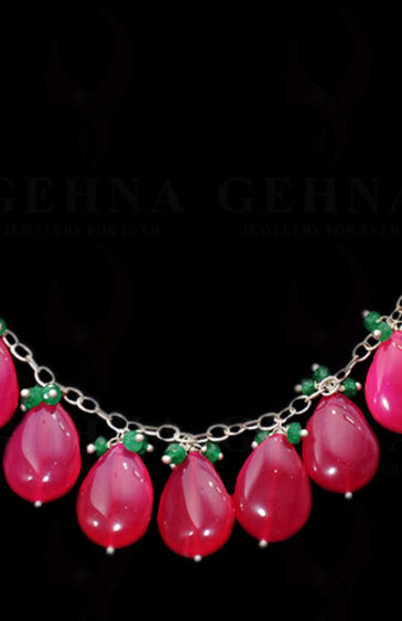 Emerald Bead & Pink Chalcedony Bead Chain Knotted In.925 Sterling Silver CS-1144