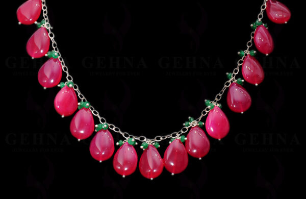 Emerald Bead & Pink Chalcedony Bead Chain Knotted In.925 Sterling Silver CS-1144