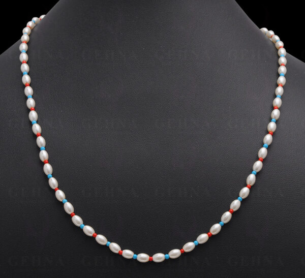 Pearl, Jasper & Blue Turquoise Gemstone Necklace NM-1144