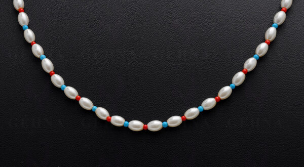 Pearl, Jasper & Blue Turquoise Gemstone Necklace NM-1144