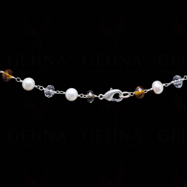 Pearl & Multicolor Gemstone Knotted Chain In .925 Sterling Silver Cm1144