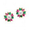 Ruby, Pearl & Emerald Studded Flower Shape Earrings FE-1145