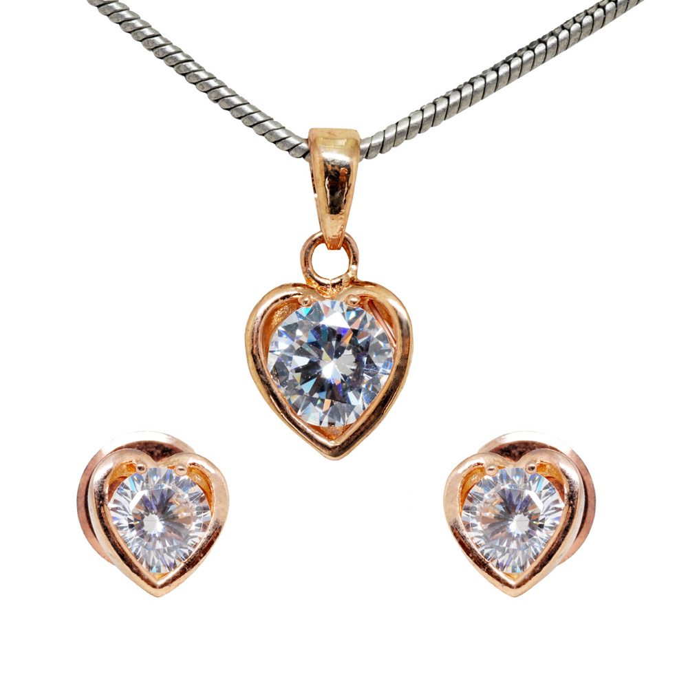 Trendy Topaz Studded Heart Shaped Classy Pendant & Earring Set FP-1145