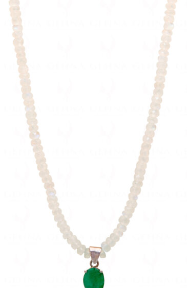 Rainbow MooNS-tone Gemstone Necklace & Emerald Studded Silver Pendant NS-1145