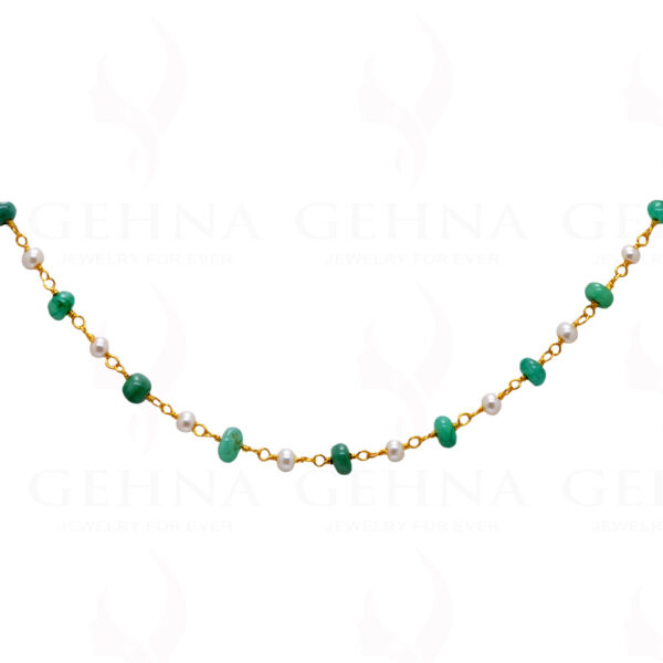 Natural Pearl Emerald Plain Bead Chain In .925 Sterling Silver Cm1145