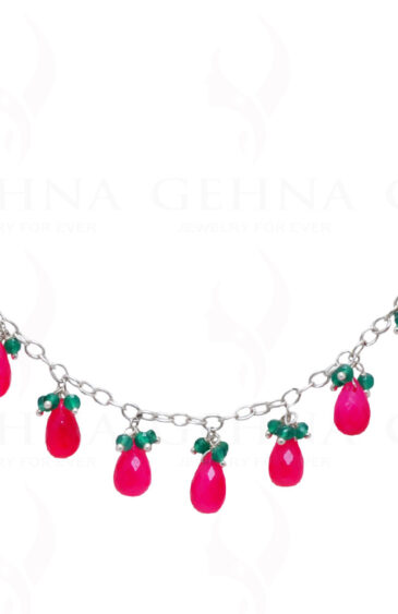Pink Chalcedony & Green Onyx Bead Chain Knotted In .925 Sterling Silver CS-1145